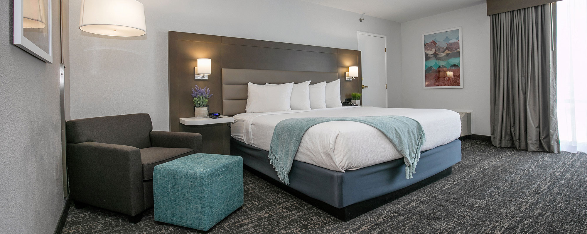 guest room with one king bed